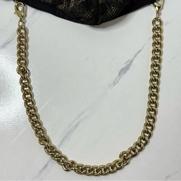 NWOT Bandolier Lace Sophie Face Mask Gold Chain Black Beige Adjustable Ear Loops - Picture 10 of 11